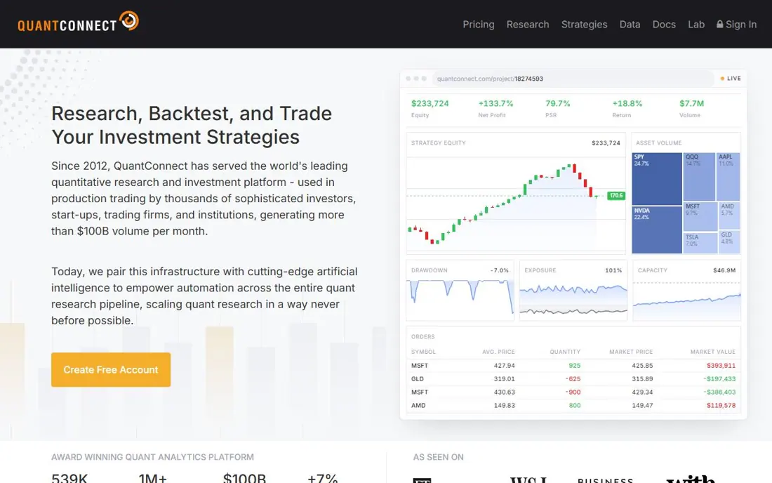 Экран QuantConnect